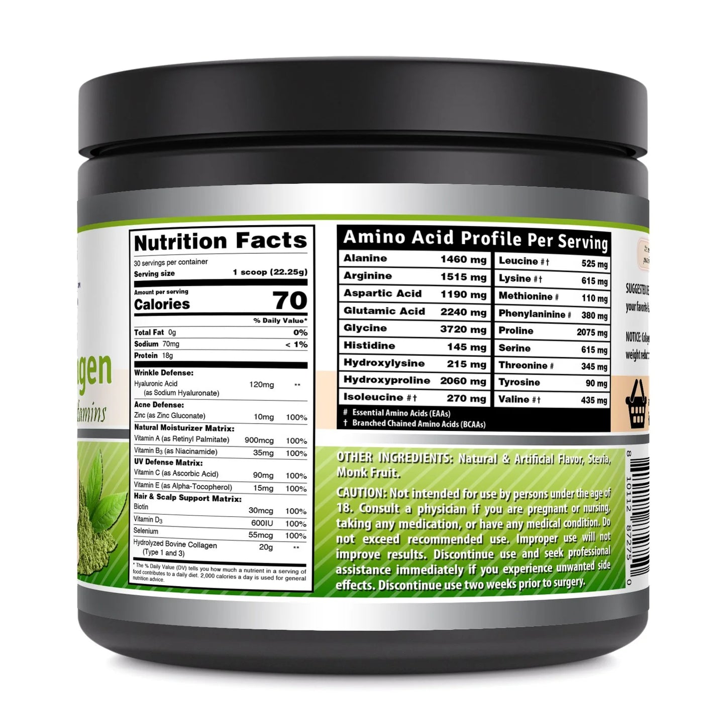 Hydrolyzed Bovine Collagen Matcha Flavor Type I & III Powder with Contains Hyaluronic Acid & Multivitamins | 1.46 Lb (660 Grams) | Matcha Flavor | Non-Gmo | Gluten Free