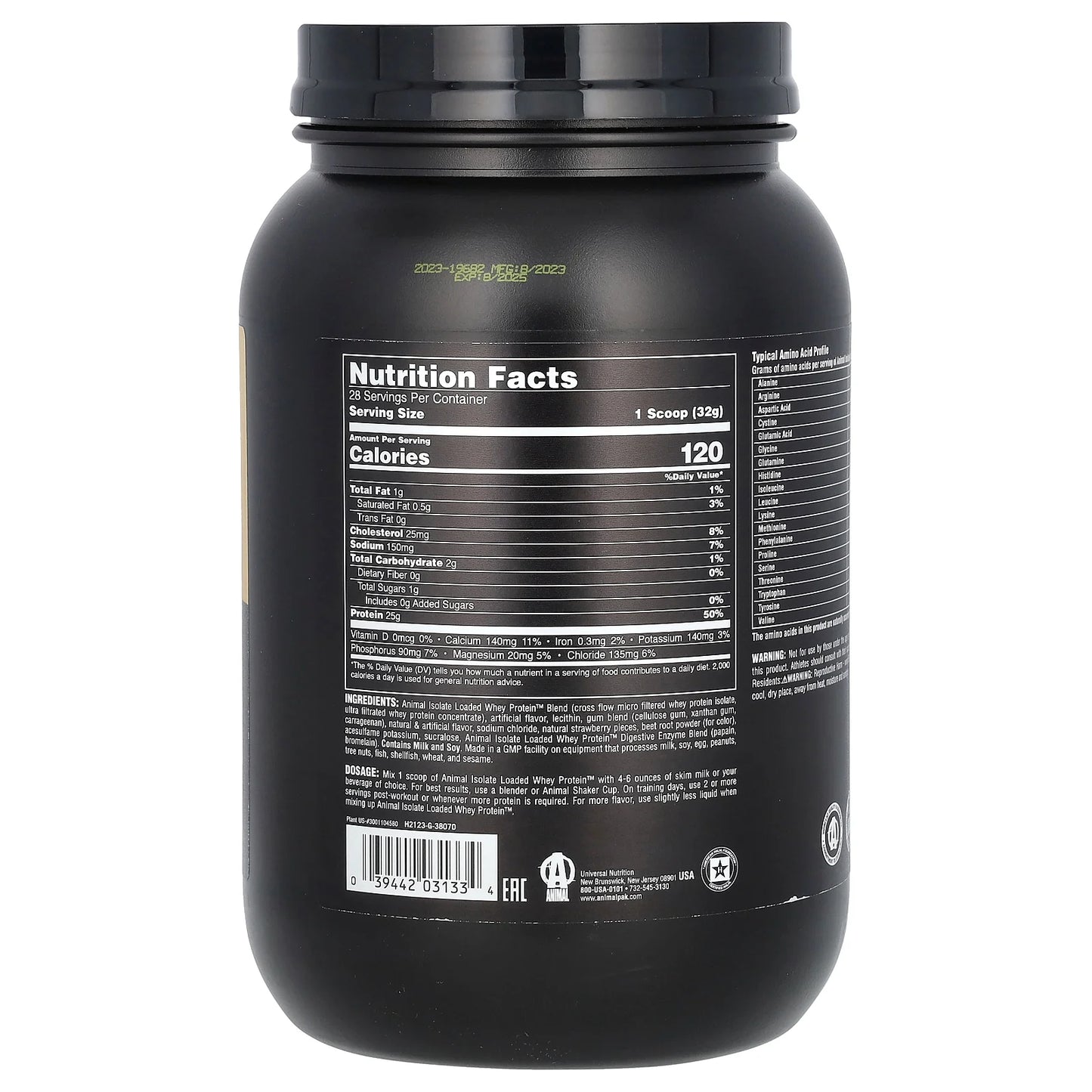 Animal Isolate Loaded Whey Protein Powder, Strawberry, 2 Lb (907 G)
