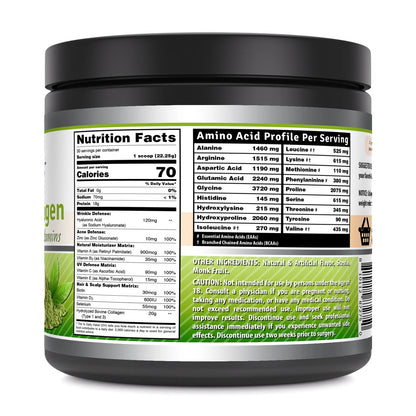 Hydrolyzed Bovine Collagen Matcha Flavor Type I & III Powder with Contains Hyaluronic Acid & Multivitamins | 1.46 Lb (660 Grams) | Matcha Flavor | Non-Gmo | Gluten Free
