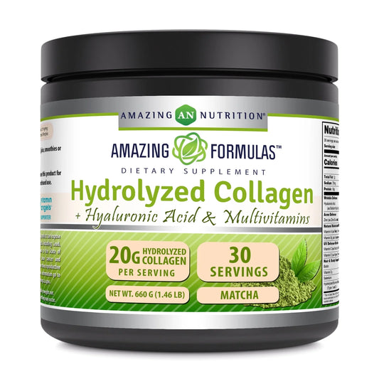 Hydrolyzed Bovine Collagen Matcha Flavor Type I & III Powder with Contains Hyaluronic Acid & Multivitamins | 1.46 Lb (660 Grams) | Matcha Flavor | Non-Gmo | Gluten Free